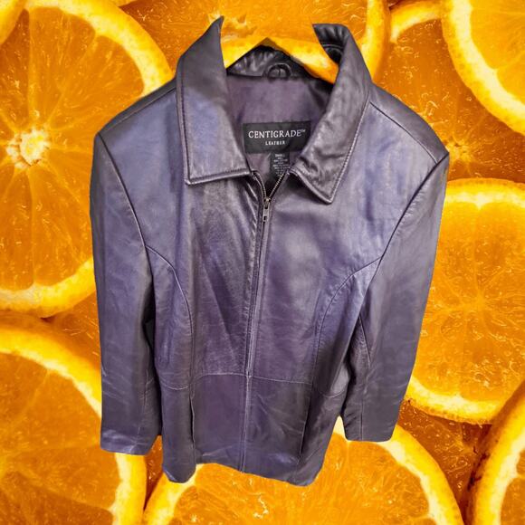 Centigrade‎ Purple Leather Full Zip Jacket Size Small - Picture 2 of 6
